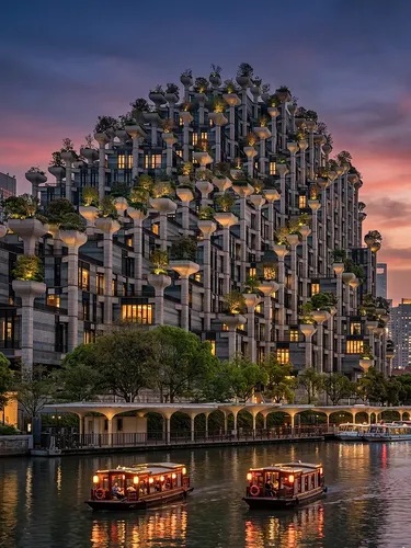 Complexul 1000 Trees acoperit de vegetație, Shanghai